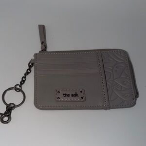 The Sak Gray Embossed Leather Card Holder with Key Ring